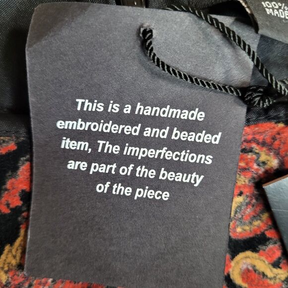 NWT Ario Beaded Pencil Skirt Red Gold Paisley Velvet Womens L Boho Maximalist - Picture 9 of 11